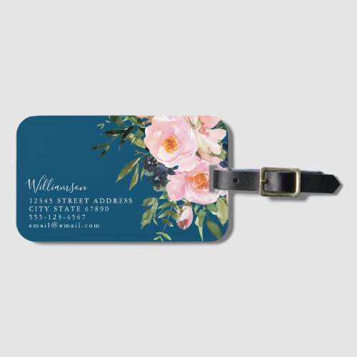 Vintage Romantic Florals in Blue Custom Name Luggage Tag