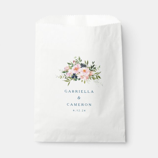 Vintage Romantic Florals in Blue Wedding Favor Bag (Front)