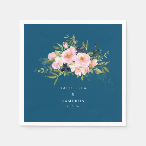 Vintage Romantic Florals in Blue Wedding  Napkins