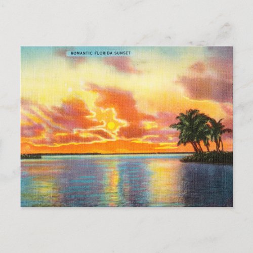 Vintage Romantic Florida Sunset Travel Postcard
