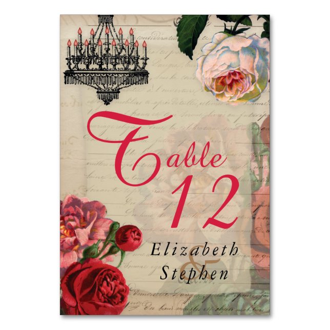 Vintage Romantic French Ephemera Bridal | Wedding Table Number (Front)
