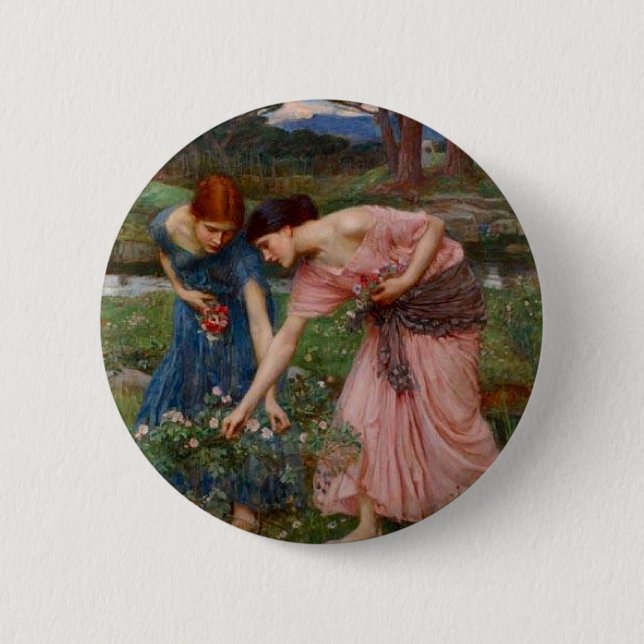 Vintage Romantic Garden Women Pre-Raphaelite Button (Front)