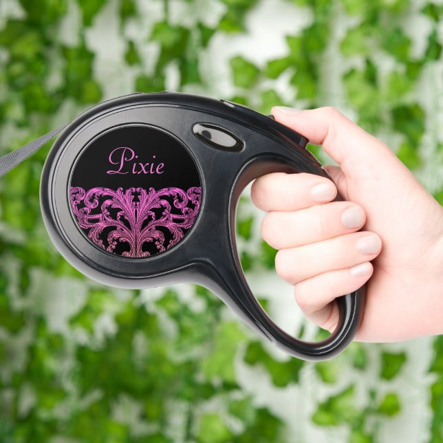 Vintage Romantic Goth in Pink & Black Personalized Retractable Pet Leash (Hand)