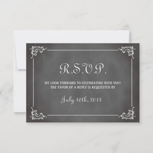 Vintage romantic gray chalkboard wedding response (Front)