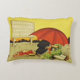 Vintage Romantic Kissing Couple Red Umbrella Funny Accent Pillow