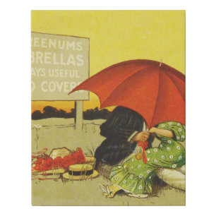 Vintage Romantic Kissing Couple Red Umbrella Funny Faux Canvas Print