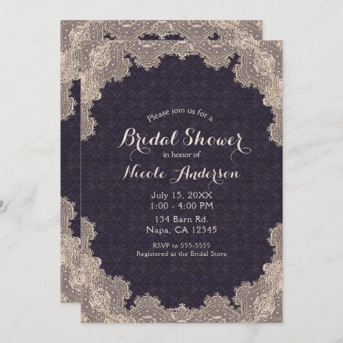 Vintage Romantic Lace Purple Elegant Bridal Shower Invitation