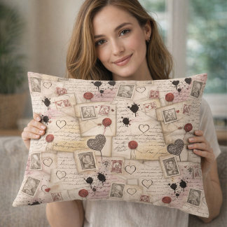 Vintage Romantic Love Letters & Wax Seals Accent Pillow