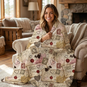 Vintage Romantic Love Letters & Wax Seals Fleece Blanket