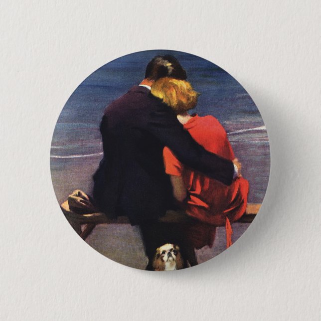 Vintage Romantic Love, Romance on the Beach Button (Front)