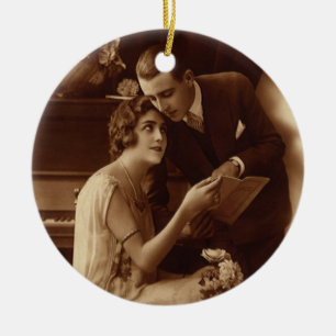 Vintage Romantic Music, Love and Romance Lovers Ceramic Ornament