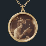 Vintage Romantic Music, Love and Romance Lovers Gold Plated Necklace<br><div class="desc">Vintage sepia old fashioned photograph featuring a love and romance image with a newlywed couple reading sheet music together next to a piano.</div>