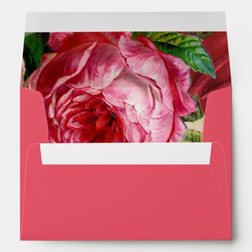 Vintage romantic painting of pink roses wedding envelope