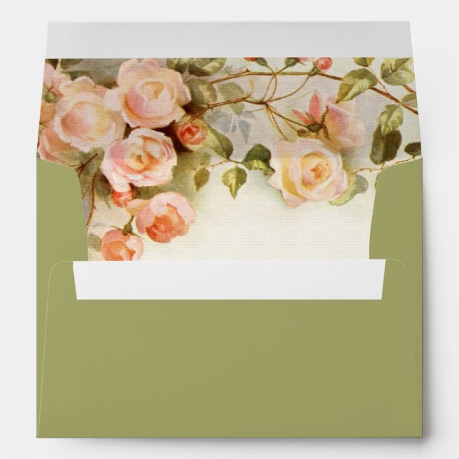 Vintage romantic painting of roses green wedding envelope (Back (Bottom))