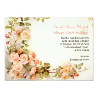 Vintage romantic painting of roses wedding invitation