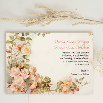 Vintage Romantic Painting Of Roses Wedding Invitation by weddings_ at Zazzle