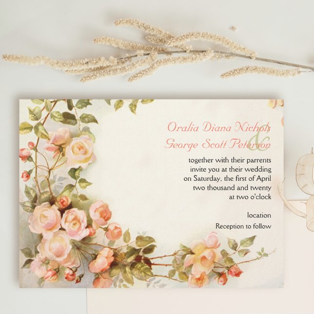 Vintage romantic painting of roses wedding invitation (Creator Uploaded)