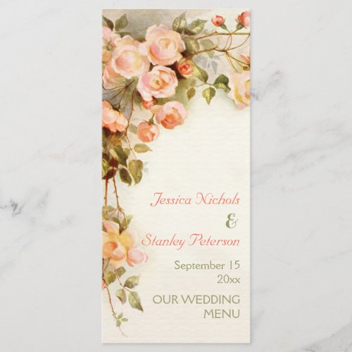 Vintage romantic painting of roses wedding menu