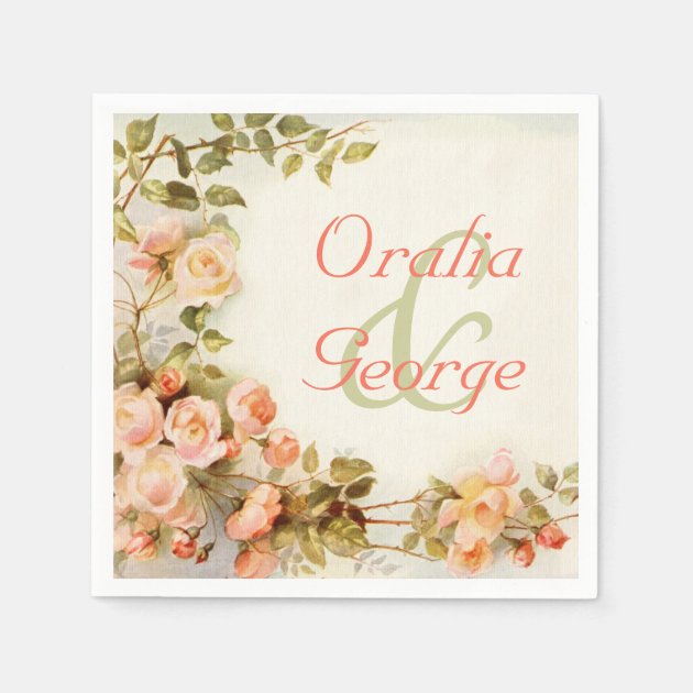 Vintage Romantic Painting Of Roses Wedding Paper Napkin
