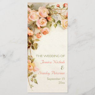 Vintage romantic painting of roses wedding program