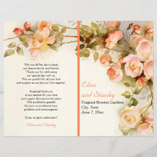 Vintage romantic painting of roses wedding program