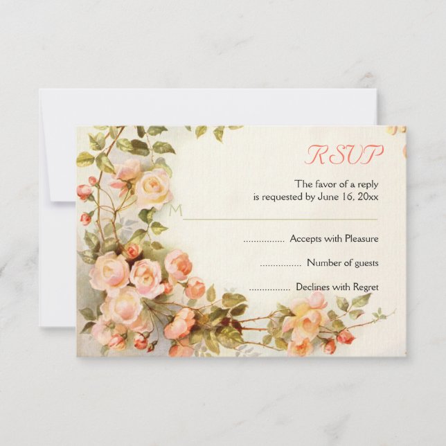 Vintage romantic painting of roses wedding RSVP Card (Front)