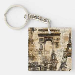 Vintage Romantic Paris France Eiffel Tower Keychain