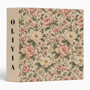 Vintage Romantic Peony & Rose Garden Pattern 3 Ring Binder
