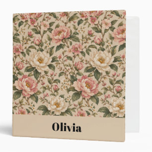 Vintage Romantic Peony & Rose Garden Pattern 3 Ring Binder