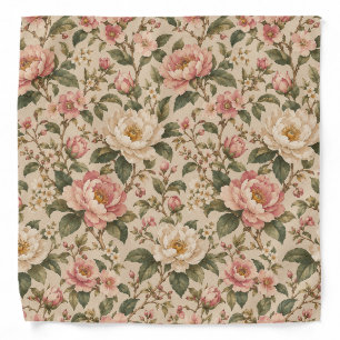 Vintage Romantic Peony & Rose Garden Pattern Bandana