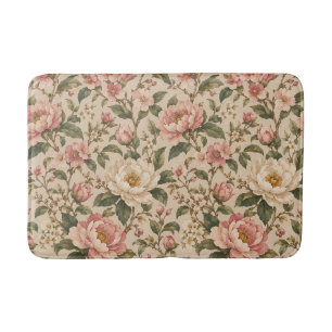Vintage Romantic Peony & Rose Garden Pattern Bath Mat