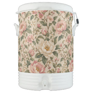 Vintage Romantic Peony & Rose Garden Pattern Beverage Cooler
