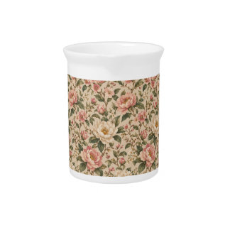 Vintage Romantic Peony & Rose Garden Pattern Beverage Pitcher