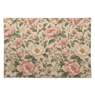 Vintage Romantic Peony & Rose Garden Pattern Cloth Placemat