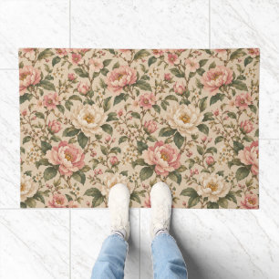 Vintage Romantic Peony & Rose Garden Pattern Doormat