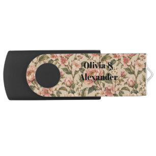 Vintage Romantic Peony & Rose Garden Pattern Flash Drive
