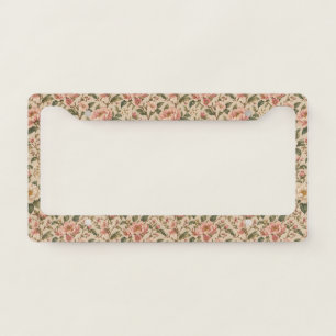 Vintage Romantic Peony & Rose Garden Pattern License Plate Frame