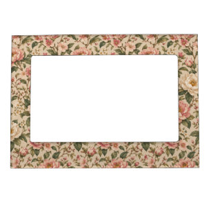 Vintage Romantic Peony & Rose Garden Pattern Magnetic Frame