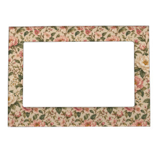 Vintage Romantic Peony & Rose Garden Pattern Magnetic Frame