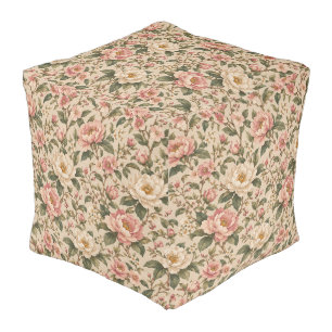 Vintage Romantic Peony & Rose Garden Pattern Pouf