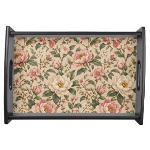 Vintage Romantic Peony & Rose Garden Pattern Serving Tray
