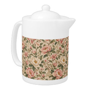Vintage Romantic Peony & Rose Garden Pattern Teapot