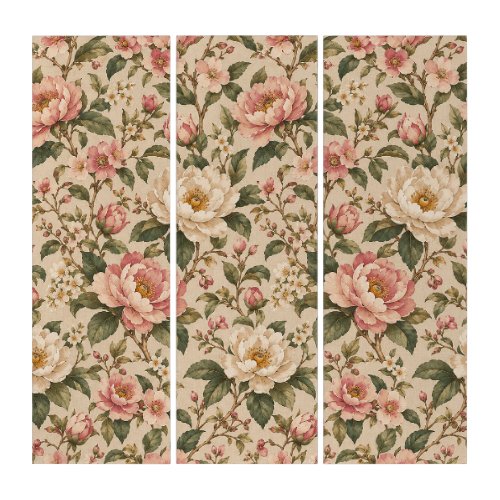 Vintage Romantic Peony & Rose Garden Pattern Triptych