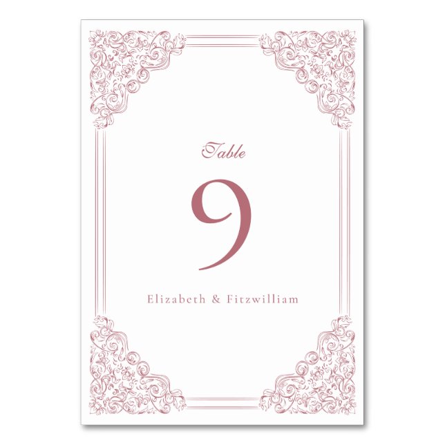 Vintage Romantic Pink Frame Elegant Script  Table Number (Front)