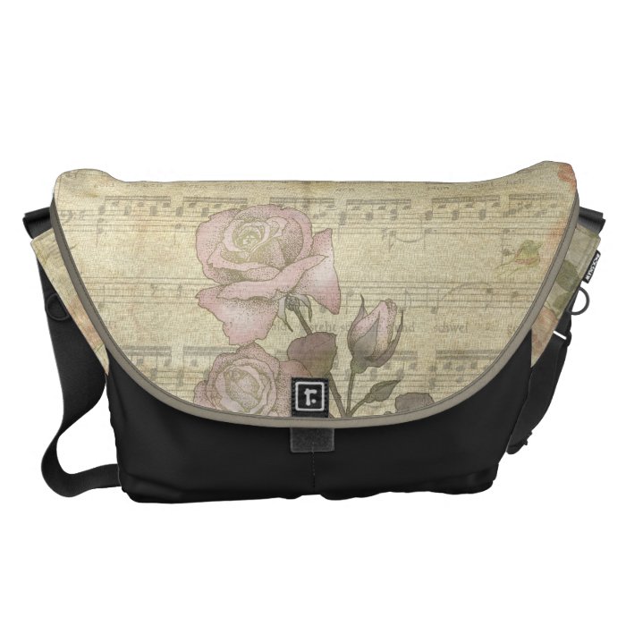 Vintage Romantic pink rose and music score Commuter Bags