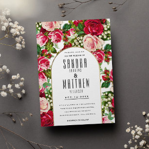 Vintage romantic pink roses floral Wedding Invitation