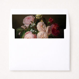 Vintage, romantic pink roses, wedding envelope liner