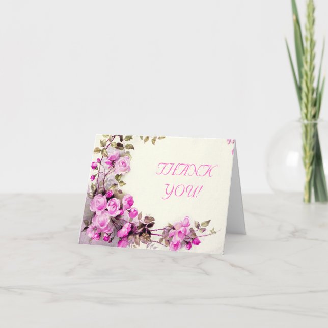 Vintage romantic pink roses wedding Thank You (Front)