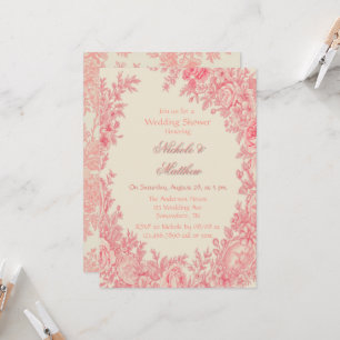 Vintage Romantic Pink Toile Flower Wedding Shower Invitation