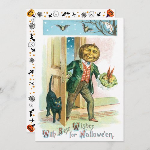 Vintage Romantic Pumpkin Head Halloween Invitation